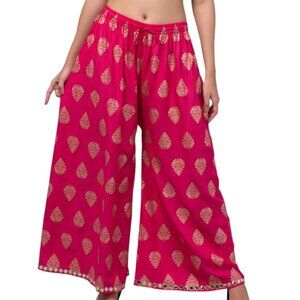 Indian Pink Sari Printed Boho Gypsy Wide-Leg Palazzo Pants Beach Pant XL